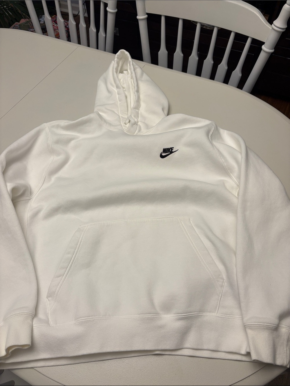 Nike White Hoodie with Black Swoosh Logo